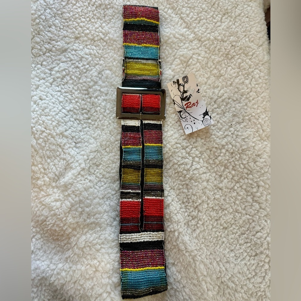 Raj Multicolor Beaded Women's Belt Fits  25.5 to 30.5” Festival Boho